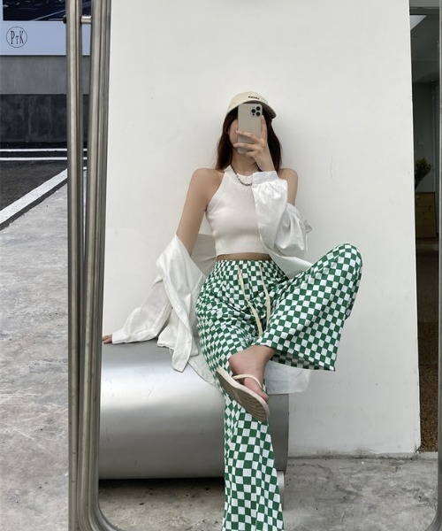 at12:03（アットイチニーゼロサン）の「ブロックチェック ヒョウ柄 総柄 楽ちんイージーパンツ（スラックス・レディース・ブラック/グリーン/その他1/レオパード・FREE）」の13枚目の写真