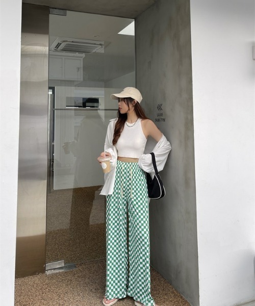 at12:03（アットイチニーゼロサン）の「ブロックチェック ヒョウ柄 総柄 楽ちんイージーパンツ（スラックス・レディース・ブラック/グリーン/その他1/レオパード・FREE）」の11枚目の写真