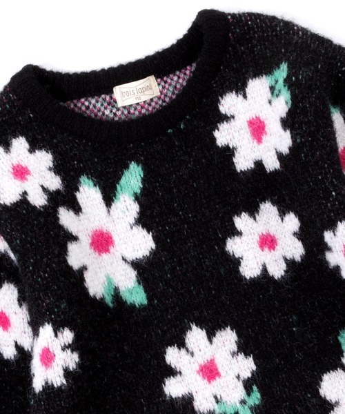 trois lapins kp（トロワラパンケーピー）の「花柄ジャガード編みセーター(100～130cm)（ニット/セーター・キッズ・グリーン/ブラック・100cm/110cm/120cm/130cm）」の3枚目の写真