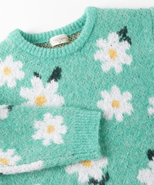 trois lapins kp（トロワラパンケーピー）の「花柄ジャガード編みセーター(100～130cm)（ニット/セーター・キッズ・グリーン/ブラック・100cm/110cm/120cm/130cm）」の4枚目の写真