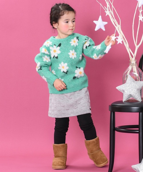 trois lapins kp（トロワラパンケーピー）の「花柄ジャガード編みセーター(100～130cm)（ニット/セーター・キッズ・グリーン/ブラック・100cm/110cm/120cm/130cm）」の7枚目の写真