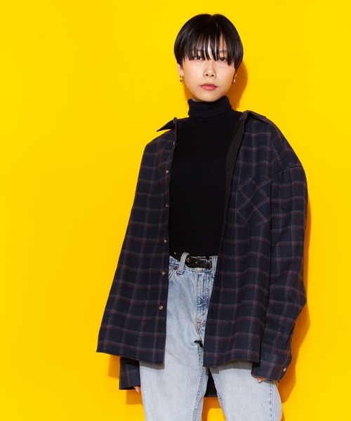 hardcover（ハードカバー）の「/hardcover/中綿ロングチェックシャツ（シャツ/ブラウス・レディース・ブラック/ネイビー/ブラウン・FREE）」の3枚目の写真