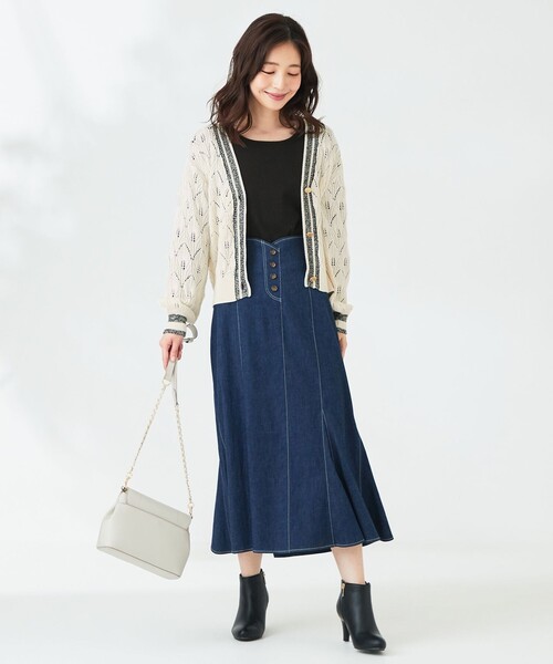 ANY SIS(エニィスィス)の「【洗える】透かし編みニット カーディガン(カーディガン/ボレロ・レディース・アイボリー系/ネイビー系・2)」の5枚目の写真
