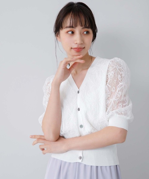 fifth(フィフス)の「シアーレース切り替えカーディガン(カーディガン/ボレロ・レディース・ホワイト/ライトベージュ・M)」の5枚目の写真