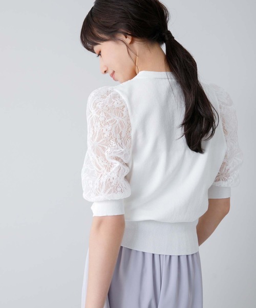 fifth(フィフス)の「シアーレース切り替えカーディガン(カーディガン/ボレロ・レディース・ホワイト/ライトベージュ・M)」の16枚目の写真