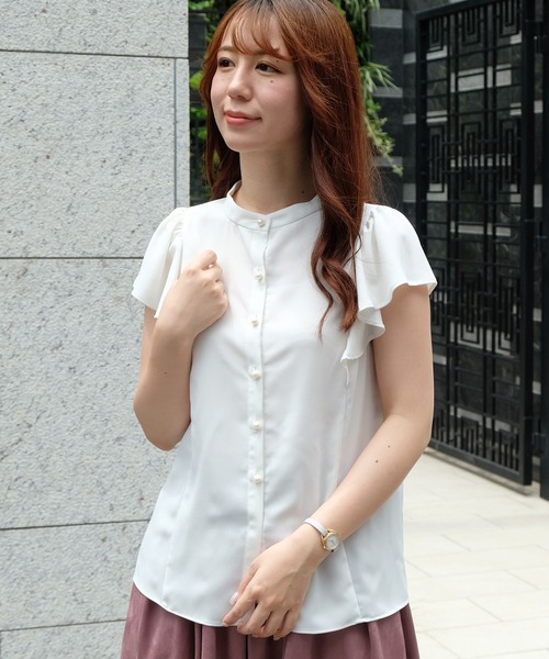 STRAWBERRY-FIELDS(ストロベリーフィールズ)の「ストレッチジョーゼット シャツ・ブラウス(シャツ/ブラウス・レディース・ホワイト系その他/ボルドー/ブラック・2)」の2枚目の写真