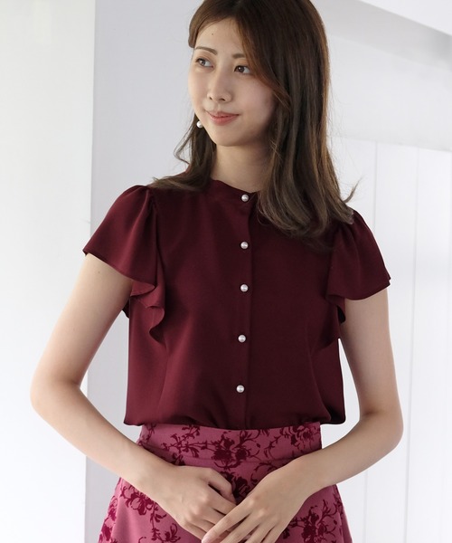 STRAWBERRY-FIELDS(ストロベリーフィールズ)の「ストレッチジョーゼット シャツ・ブラウス(シャツ/ブラウス・レディース・ホワイト系その他/ボルドー/ブラック・2)」の3枚目の写真