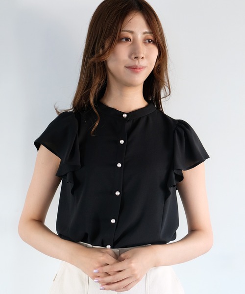 STRAWBERRY-FIELDS(ストロベリーフィールズ)の「ストレッチジョーゼット シャツ・ブラウス(シャツ/ブラウス・レディース・ホワイト系その他/ボルドー/ブラック・2)」の1枚目の写真