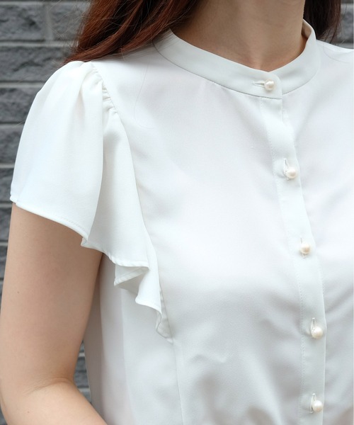 STRAWBERRY-FIELDS(ストロベリーフィールズ)の「ストレッチジョーゼット シャツ・ブラウス(シャツ/ブラウス・レディース・ホワイト系その他/ボルドー/ブラック・2)」の6枚目の写真