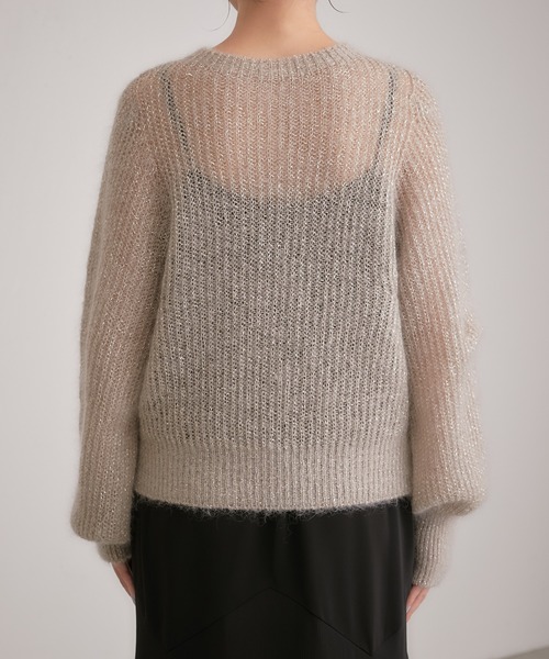 COLLAGE GALLARDAGALANTE(コラージュガリャルダガランテ)の「シアー感が女性らしさを演出/モヘアラメ透かし編みニット(ニット/セーター・レディース・グレイッシュベージュ/ブラック/パープル・FREE)」の16枚目の写真