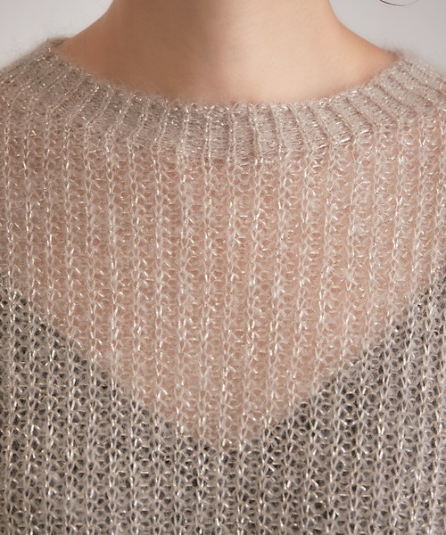 COLLAGE GALLARDAGALANTE(コラージュガリャルダガランテ)の「シアー感が女性らしさを演出/モヘアラメ透かし編みニット(ニット/セーター・レディース・グレイッシュベージュ/ブラック/パープル・FREE)」の18枚目の写真