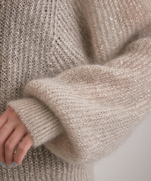 COLLAGE GALLARDAGALANTE(コラージュガリャルダガランテ)の「シアー感が女性らしさを演出/モヘアラメ透かし編みニット(ニット/セーター・レディース・グレイッシュベージュ/ブラック/パープル・FREE)」の19枚目の写真