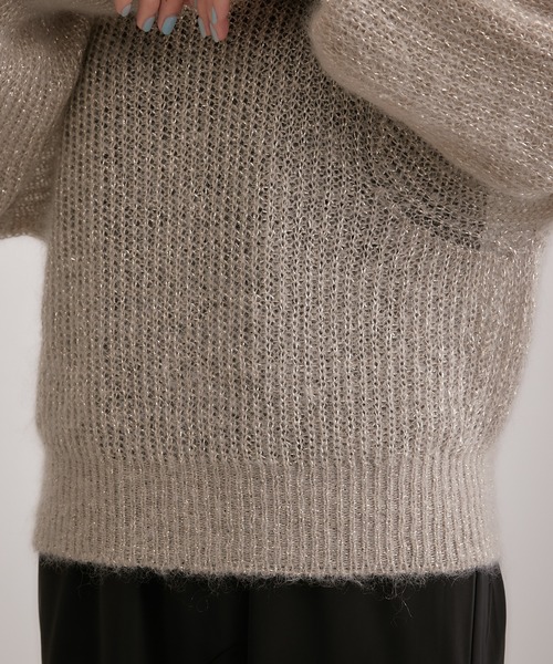 COLLAGE GALLARDAGALANTE(コラージュガリャルダガランテ)の「シアー感が女性らしさを演出/モヘアラメ透かし編みニット(ニット/セーター・レディース・グレイッシュベージュ/ブラック/パープル・FREE)」の20枚目の写真