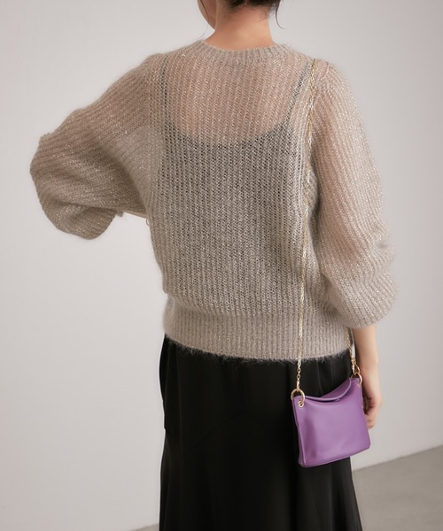 COLLAGE GALLARDAGALANTE(コラージュガリャルダガランテ)の「シアー感が女性らしさを演出/モヘアラメ透かし編みニット(ニット/セーター・レディース・グレイッシュベージュ/ブラック/パープル・FREE)」の8枚目の写真