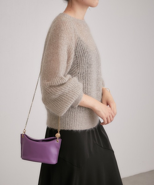COLLAGE GALLARDAGALANTE(コラージュガリャルダガランテ)の「シアー感が女性らしさを演出/モヘアラメ透かし編みニット(ニット/セーター・レディース・グレイッシュベージュ/ブラック/パープル・FREE)」の10枚目の写真