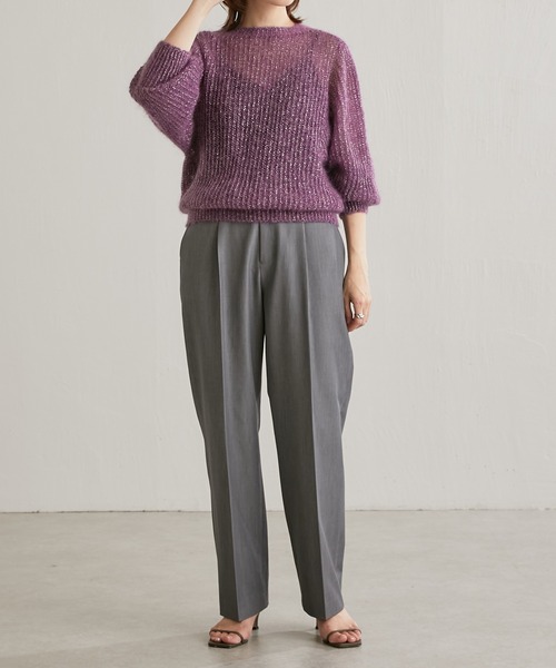 COLLAGE GALLARDAGALANTE(コラージュガリャルダガランテ)の「シアー感が女性らしさを演出/モヘアラメ透かし編みニット(ニット/セーター・レディース・グレイッシュベージュ/ブラック/パープル・FREE)」の22枚目の写真