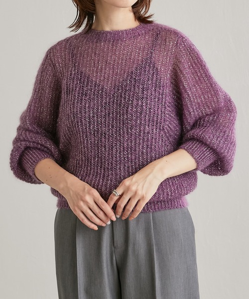 COLLAGE GALLARDAGALANTE(コラージュガリャルダガランテ)の「シアー感が女性らしさを演出/モヘアラメ透かし編みニット(ニット/セーター・レディース・グレイッシュベージュ/ブラック/パープル・FREE)」の21枚目の写真