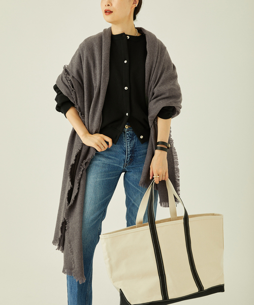 ASAUCE MELER（アソースメレ）の「【ASAUCE MELER/アソースメレ】ウルトララムミニバスケットストール（マフラー・レディース・ブラック/アイボリー・FREE）」の5枚目の写真