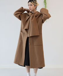 Ray BEAMS | 【予約】Ray BEAMS / フード マフラー付き コート(ノーカラーコート)