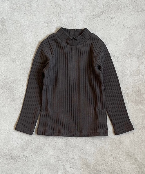 CALMIA（カルミア）の「裏起毛テレコ ハイネックプルオーバー（90～150cm）（Tシャツ/カットソー・キッズ・オレンジ/チャコール/ピンク/グリーン/ブラウン・90/95/100/110/120/130/140/150）」の2枚目の写真