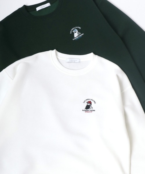 Lazar（ラザル）の「Lazar 別注 Cute Couple/Uncle Beard 裏起毛 オーバーサイズ ワンポイント刺繍 スウェット レディース メンズ トレーナー（スウェット・メンズ・ダークグリーン/アッシュグレー/ブルー/ブラック系その他/ブラック/グレー系その他/ホワイト/ホワイト系その他/ベージュ系その他/ベージュ/チャコール/グリーン系その他/グリーン系その他2/グレー系その他2/グリーン系その他3/ブルー系その他・M/L/LL）」の3枚目の写真