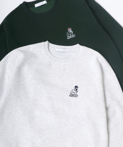 Lazar（ラザル）の「Lazar 別注 Cute Couple/Uncle Beard 裏起毛 オーバーサイズ ワンポイント刺繍 スウェット レディース メンズ トレーナー（スウェット・メンズ・ダークグリーン/アッシュグレー/ブルー/ブラック系その他/ブラック/グレー系その他/ホワイト/ホワイト系その他/ベージュ系その他/ベージュ/チャコール/グリーン系その他/グリーン系その他2/グレー系その他2/グリーン系その他3/ブルー系その他・M/L/LL）」の7枚目の写真