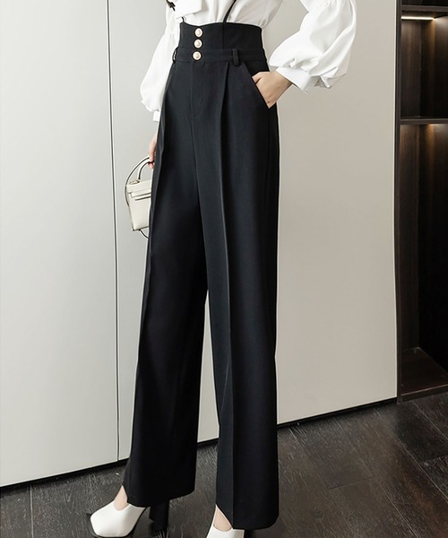 Grandeir（グランディール）の「ハイウエストワイドサロペット（サロペット/オーバーオール・レディース・ブラック/モカ・M）」の5枚目の写真