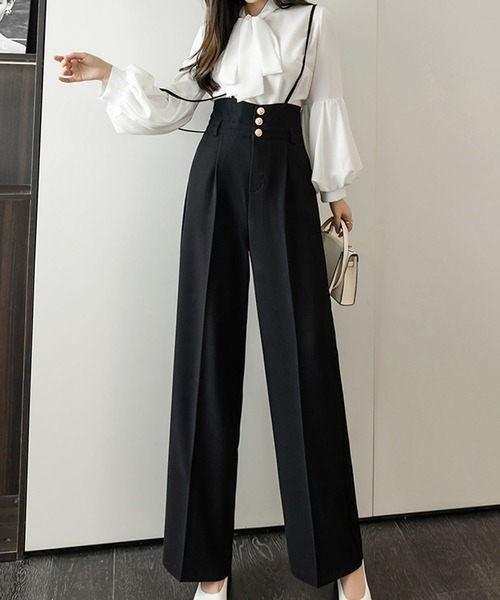 Grandeir（グランディール）の「ハイウエストワイドサロペット（サロペット/オーバーオール・レディース・ブラック/モカ・M）」の6枚目の写真