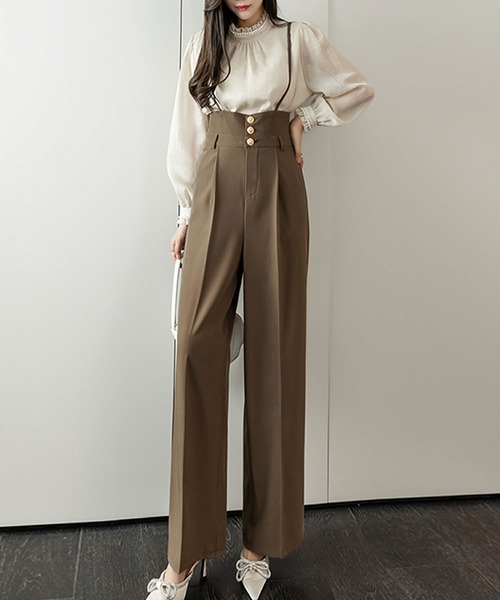 Grandeir（グランディール）の「ハイウエストワイドサロペット（サロペット/オーバーオール・レディース・ブラック/モカ・M）」の12枚目の写真