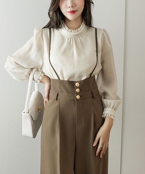 Grandeir（グランディール）の「ハイウエストワイドサロペット（サロペット/オーバーオール・レディース・ブラック/モカ・M）」の13枚目の写真