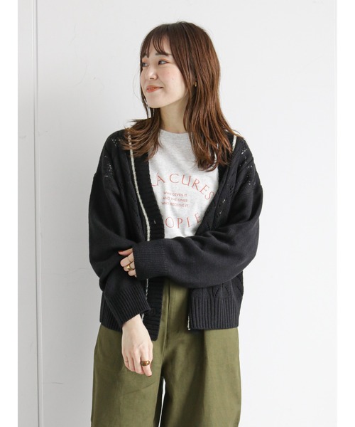 ehka sopo（エヘカソポ）の「チルデン透かし編みVネックカーディガン（カーディガン/ボレロ・レディース・オフホワイト/グリーン/ブラック/ベージュ・ﾌﾘ-）」の15枚目の写真