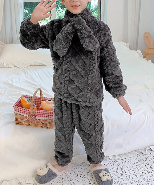 DAY CLOSET（デイ クローゼット）の「キッズ もこもこケーブル編みルームウェアパジャマ 上下2点セットアップ 冬（ルームウェア/パジャマ・キッズ・パープル/ピンク/チャコールグレー/ブラウン・120cm/140cm/150cm/110cm/160cm/130cm）」の2枚目の写真