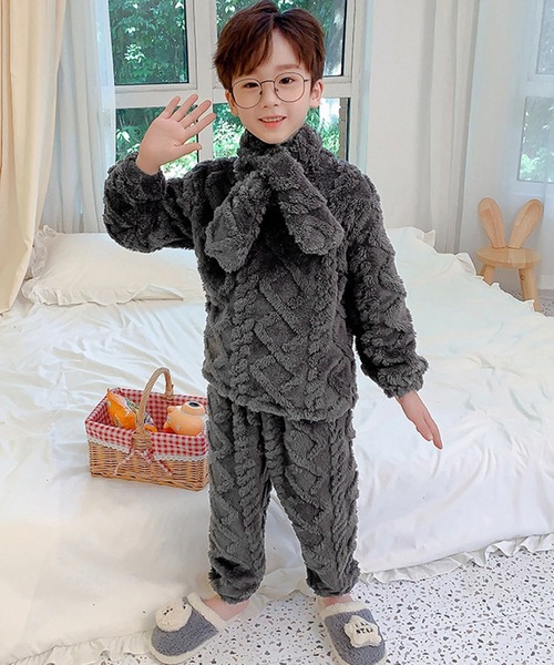 DAY CLOSET（デイ クローゼット）の「キッズ もこもこケーブル編みルームウェアパジャマ 上下2点セットアップ 冬（ルームウェア/パジャマ・キッズ・パープル/ピンク/チャコールグレー/ブラウン・120cm/140cm/150cm/110cm/160cm/130cm）」の5枚目の写真