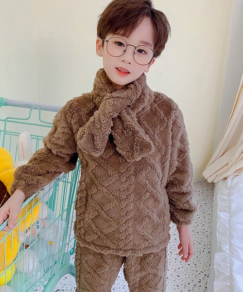 DAY CLOSET（デイ クローゼット）の「キッズ もこもこケーブル編みルームウェアパジャマ 上下2点セットアップ 冬（ルームウェア/パジャマ・キッズ・パープル/ピンク/チャコールグレー/ブラウン・120cm/140cm/150cm/110cm/160cm/130cm）」の6枚目の写真