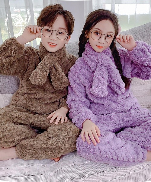 DAY CLOSET（デイ クローゼット）の「キッズ もこもこケーブル編みルームウェアパジャマ 上下2点セットアップ 冬（ルームウェア/パジャマ・キッズ・パープル/ピンク/チャコールグレー/ブラウン・120cm/140cm/150cm/110cm/160cm/130cm）」の8枚目の写真