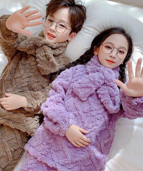 DAY CLOSET（デイ クローゼット）の「キッズ もこもこケーブル編みルームウェアパジャマ 上下2点セットアップ 冬（ルームウェア/パジャマ・キッズ・パープル/ピンク/チャコールグレー/ブラウン・120cm/140cm/150cm/110cm/160cm/130cm）」の10枚目の写真