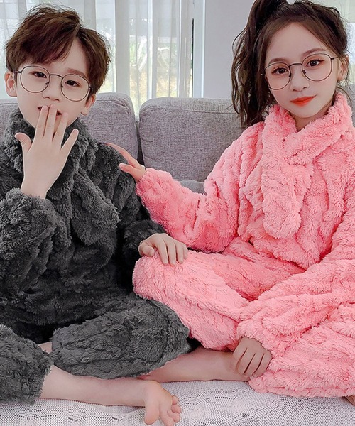 DAY CLOSET（デイ クローゼット）の「キッズ もこもこケーブル編みルームウェアパジャマ 上下2点セットアップ 冬（ルームウェア/パジャマ・キッズ・パープル/ピンク/チャコールグレー/ブラウン・120cm/140cm/150cm/110cm/160cm/130cm）」の11枚目の写真