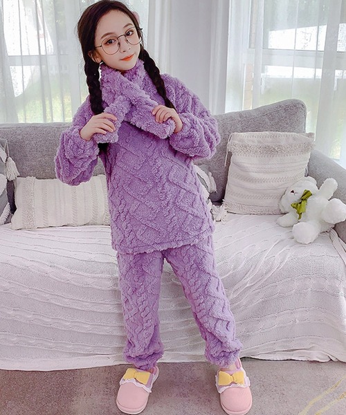 DAY CLOSET（デイ クローゼット）の「キッズ もこもこケーブル編みルームウェアパジャマ 上下2点セットアップ 冬（ルームウェア/パジャマ・キッズ・パープル/ピンク/チャコールグレー/ブラウン・120cm/140cm/150cm/110cm/160cm/130cm）」の14枚目の写真