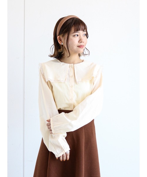 ehka sopo（エヘカソポ）の「スクエアカラーブラウス（シャツ/ブラウス・レディース・ブラウン/オフホワイト/キナリ・ﾌﾘ-）」の7枚目の写真