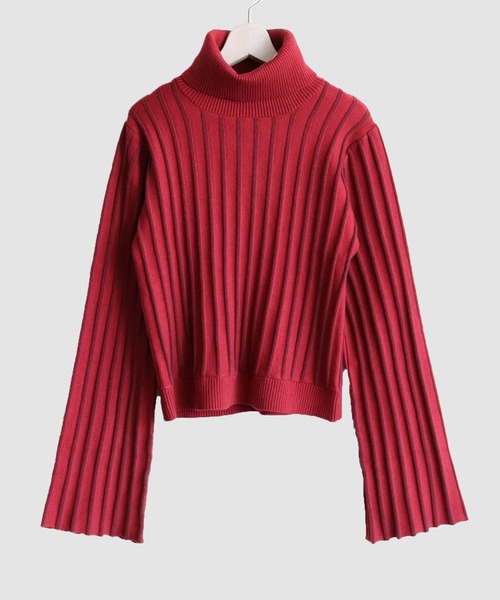 cheriella（シェリエラ）の「【cheriella】WEB限定ストライプベルスリーブタートルネックニット（ニット/セーター・レディース・ワインレッド/グリーン/アイボリー/ブラック・M）」の8枚目の写真