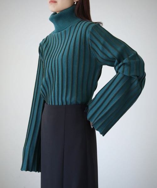 cheriella（シェリエラ）の「【cheriella】WEB限定ストライプベルスリーブタートルネックニット（ニット/セーター・レディース・ワインレッド/グリーン/アイボリー/ブラック・M）」の18枚目の写真