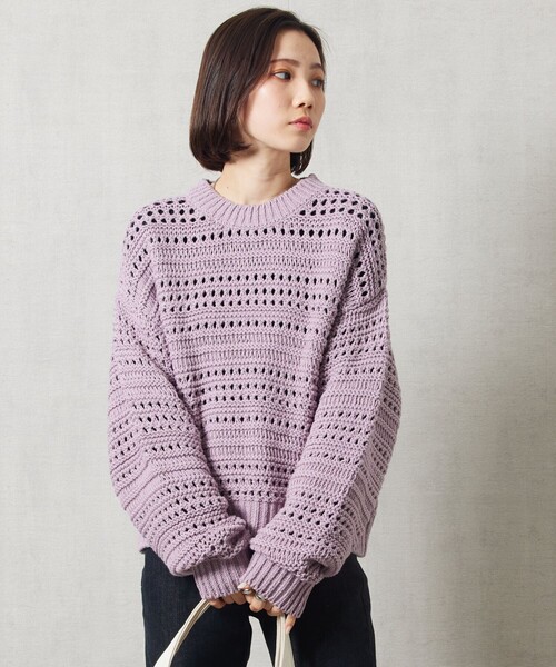 FREAK'S STORE(フリークスストア)の「【限定展開】アイレットショート丈ニットプルオーバー(ニット/セーター・レディース・ナチュラル/サックスブルー/グリーン/ネイビー/ラベンダー・フリ-)」の5枚目の写真