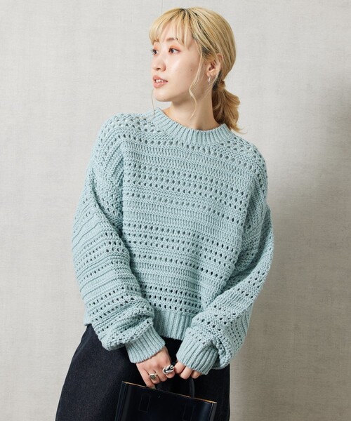 FREAK'S STORE(フリークスストア)の「【限定展開】アイレットショート丈ニットプルオーバー(ニット/セーター・レディース・ナチュラル/サックスブルー/グリーン/ネイビー/ラベンダー・フリ-)」の16枚目の写真