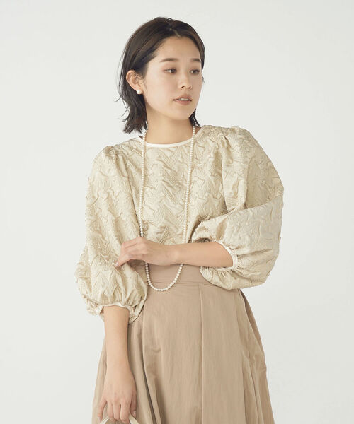 NOLLEY’S（ノーリーズ）の「◇【WEB限定】ジャガードボリューム袖ブラウス（シャツ/ブラウス・レディース・ブラック/ベージュ/オフホワイト・FREE）」の9枚目の写真