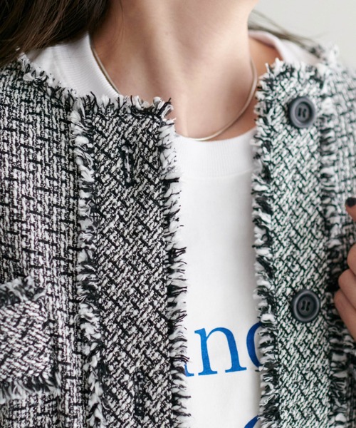 DISCOAT（ディスコート）の「ツイードジャケット（ノーカラージャケット・レディース・オフホワイト/ブラック・FREE）」の13枚目の写真