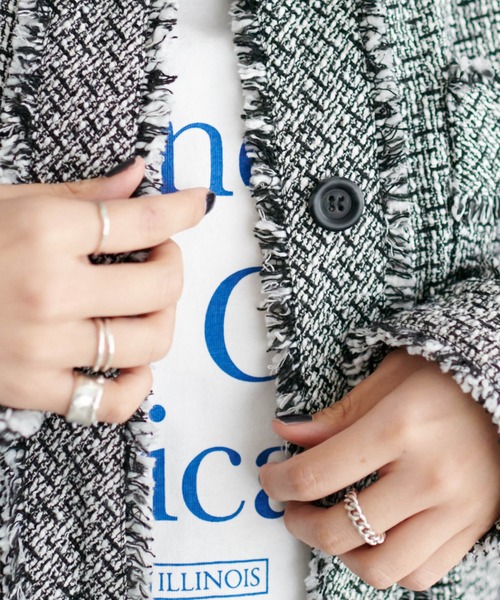 DISCOAT（ディスコート）の「ツイードジャケット（ノーカラージャケット・レディース・オフホワイト/ブラック・FREE）」の19枚目の写真