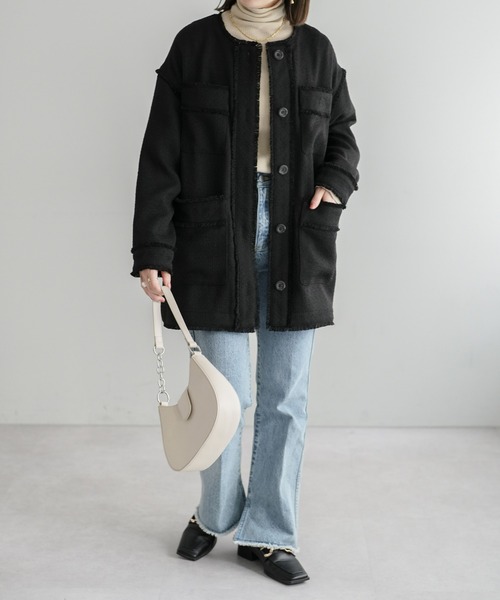 DISCOAT（ディスコート）の「ツイードジャケット（ノーカラージャケット・レディース・オフホワイト/ブラック・FREE）」の20枚目の写真