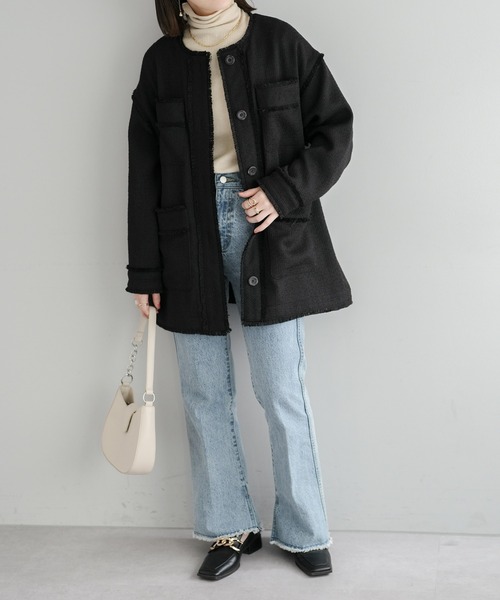 DISCOAT（ディスコート）の「ツイードジャケット（ノーカラージャケット・レディース・オフホワイト/ブラック・FREE）」の21枚目の写真