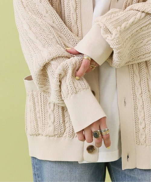 B.C STOCK(ベーセーストック)の「【洗えるニット】COTTON LIKE 透かし編み メッシュニットカーディガン(カーディガン/ボレロ・メンズ・モスグリーン/ホワイト/ネイビー・MEDIUM/LARGE)」の7枚目の写真