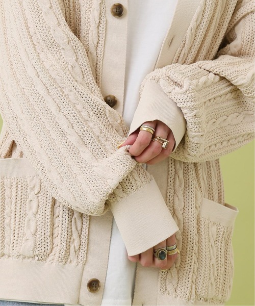 B.C STOCK(ベーセーストック)の「【洗えるニット】COTTON LIKE 透かし編み メッシュニットカーディガン(カーディガン/ボレロ・メンズ・モスグリーン/ホワイト/ネイビー・MEDIUM/LARGE)」の8枚目の写真